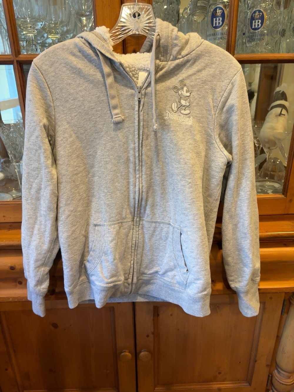 Disneyland Resort Gray Sherpa Lined Full Zip Hoodie Mickey Mouse Sz S
